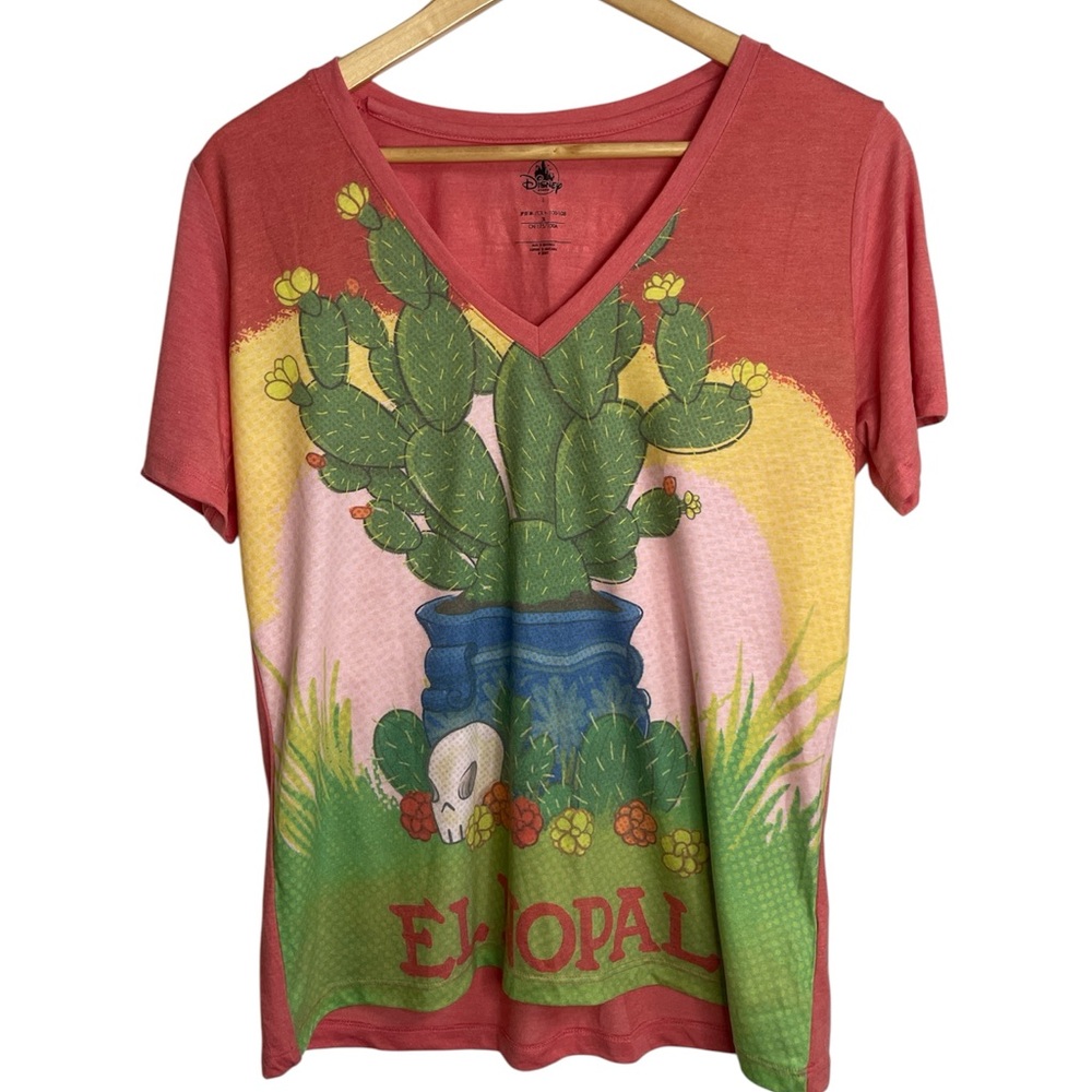 Disney Store Coco “El Nopal” Graphic Tee V-Neck Red Green Size L